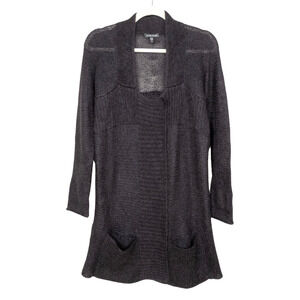 EILEEN FISHER Washed Mohair Coat Open Knit Purple Snap Front Women's Small